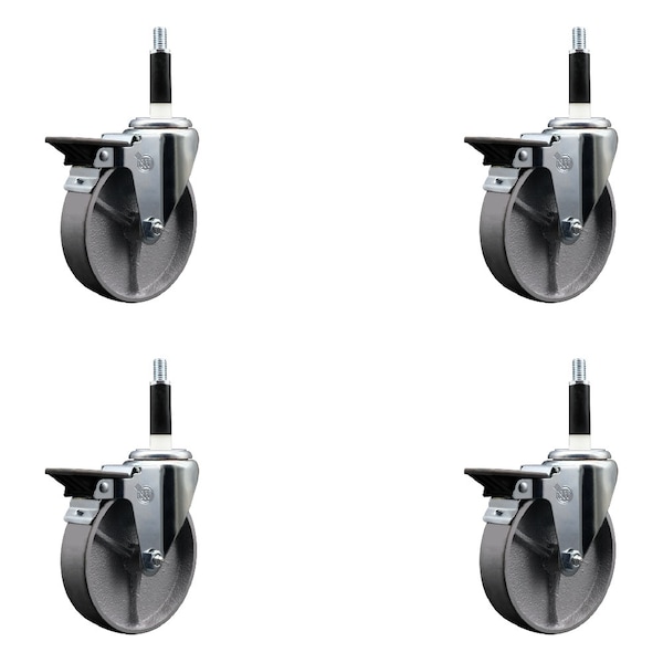 5'' Semi Steel Swivel 7/8'' Expanding Stem Caster Set with Brake, 4PK